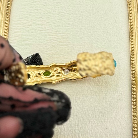 Colorful Gemstone Cuff Bracelet – 18K Gold Plated on Stainless Steel - Picture 8 of 10